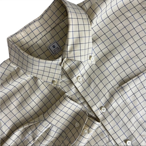 Peter Millar Mens Yellow Blue Check Button Down Long Sleeve Shirt Size XL - Picture 2 of 6